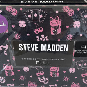 Steve Madden 6 Piece Soft Touch Sheet Set Full Size Color Black & Pink